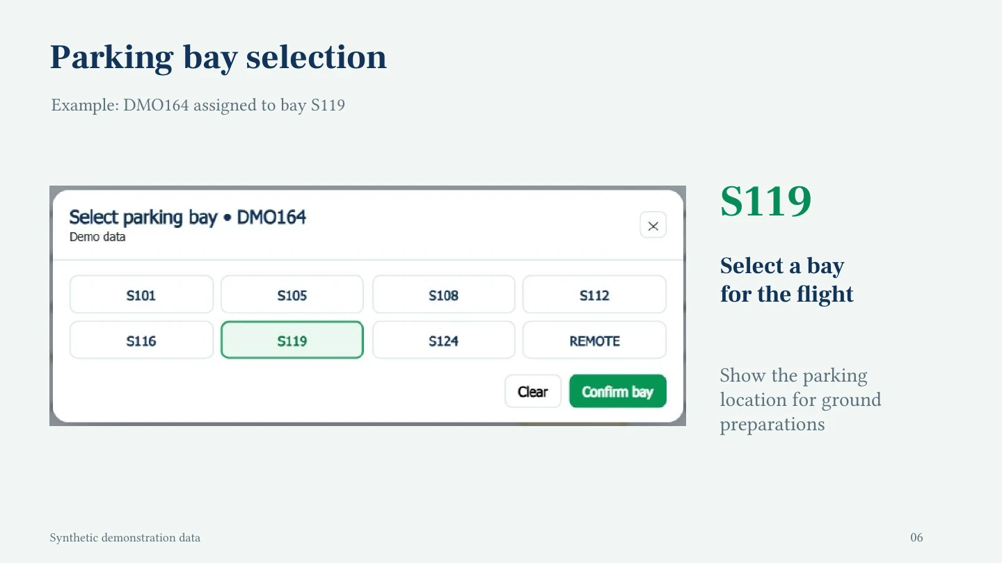 Flight Board — Parking bay selection